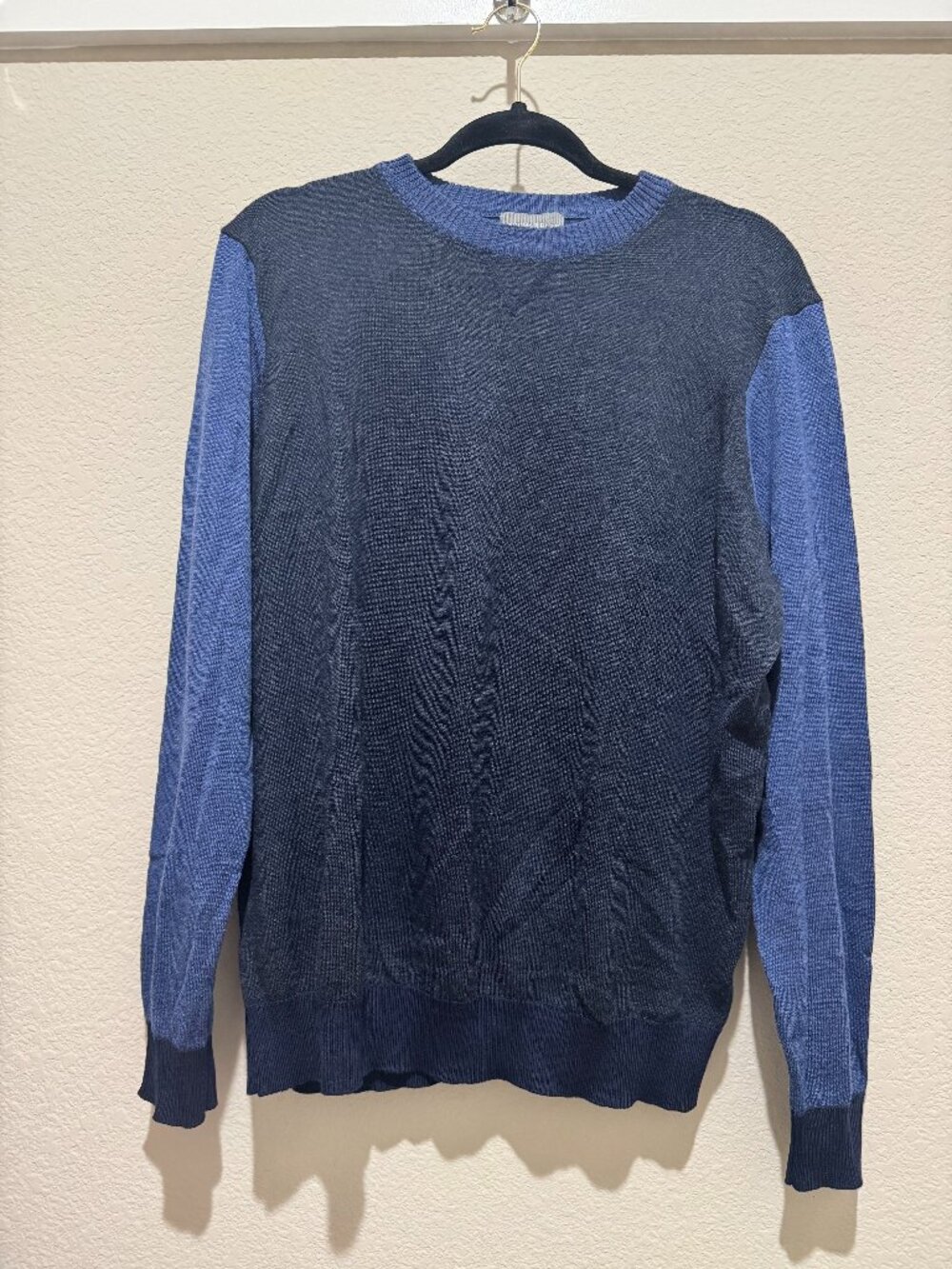 Thomas Dean Men's Crewneck Sweater Blue Colorblock Knit Size Large L Casual